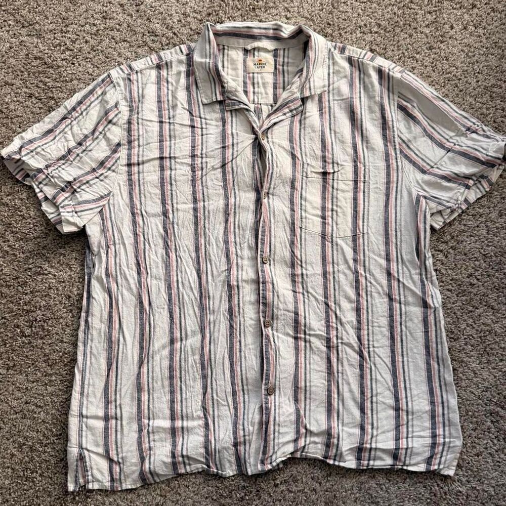 Marine Layer Men’s Large Striped Short Sleeve Button Down Shirt Lightweight